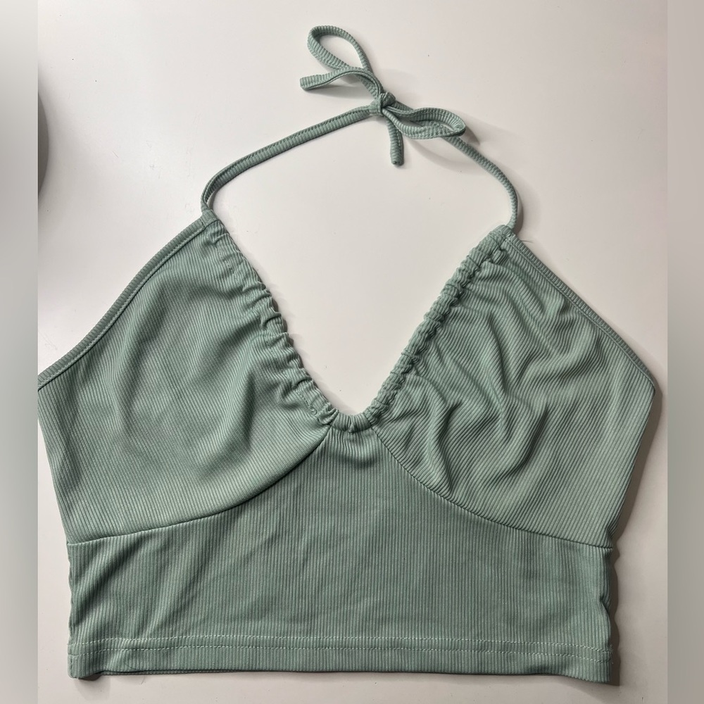 Green tie crop top